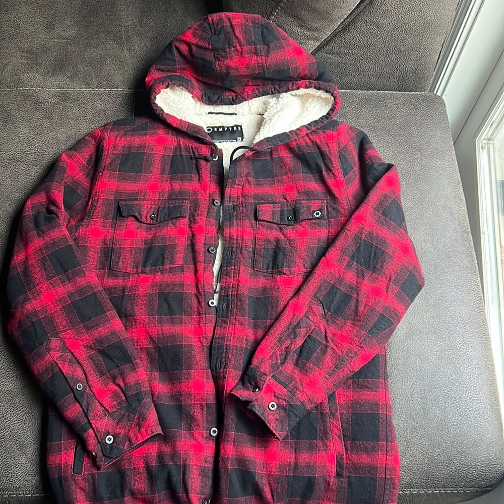 Red and black plaid wool sweater/jacket